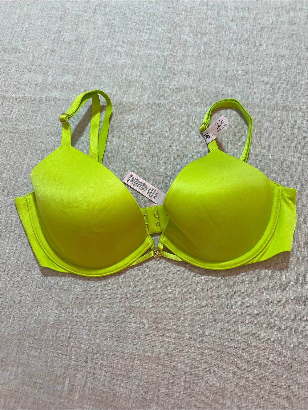 Victoria's Secret Neon Lime Push-Up Bra. 32C. NWT. Callout